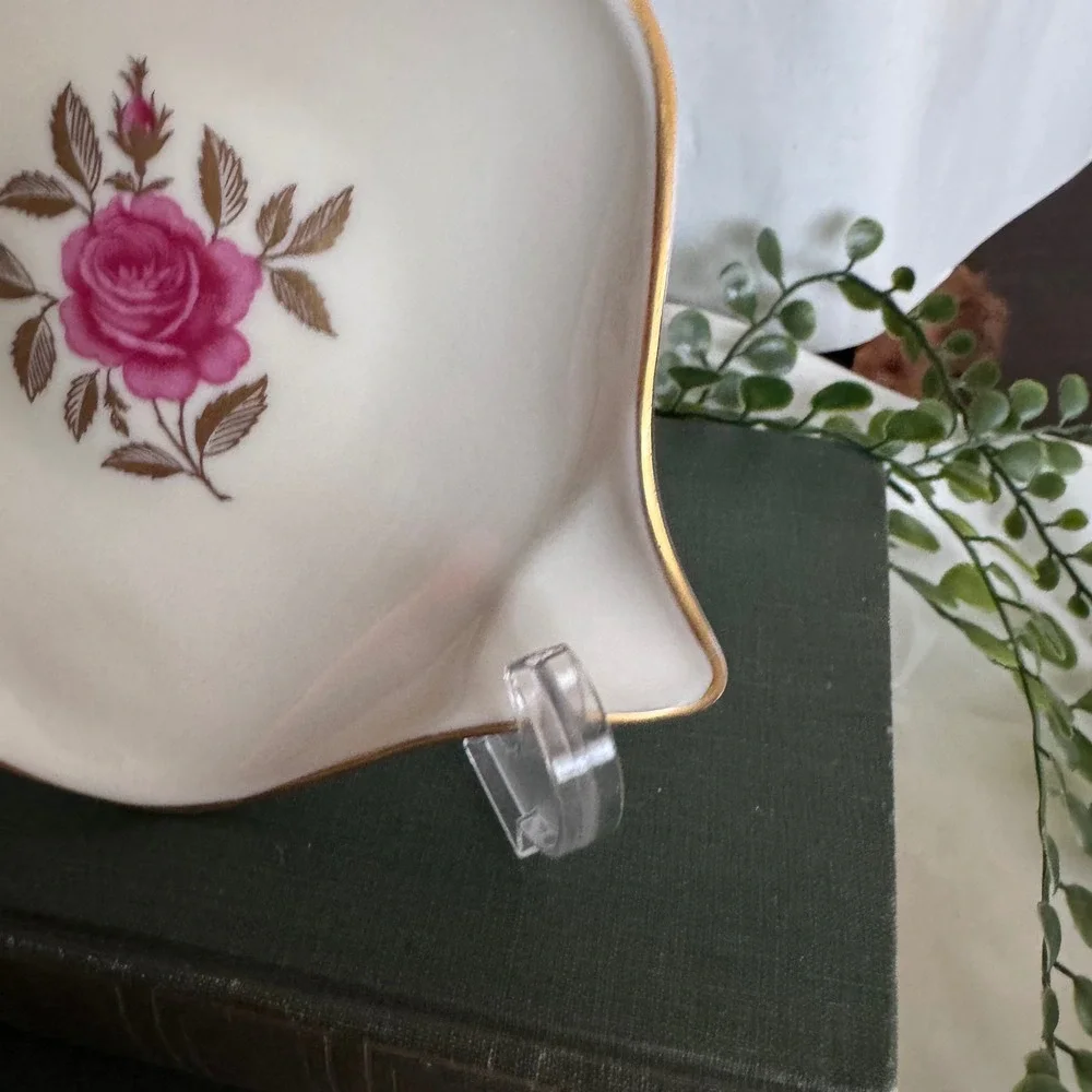 Vintage Lenox Pink Rose Trinket Dish Gold Trim Porcelain Ash Tray USA Made